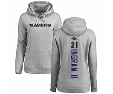 Football Women's Baltimore Ravens #21 Mark Ingram II Ash Backer Pullover Hoodie