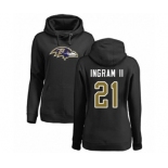 Football Women's Baltimore Ravens #21 Mark Ingram II Black Name & Number Logo Pullover Hoodie