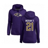 Football Women's Baltimore Ravens #21 Mark Ingram II Purple Name & Number Logo Pullover Hoodie