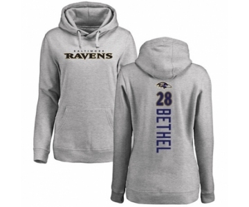 Football Women's Baltimore Ravens #28 Justin Bethel Ash Backer Pullover Hoodie