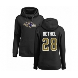 Football Women's Baltimore Ravens #28 Justin Bethel Black Name & Number Logo Pullover Hoodie