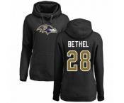 Football Women's Baltimore Ravens #28 Justin Bethel Black Name & Number Logo Pullover Hoodie