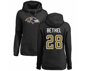 Football Women's Baltimore Ravens #28 Justin Bethel Black Name & Number Logo Pullover Hoodie