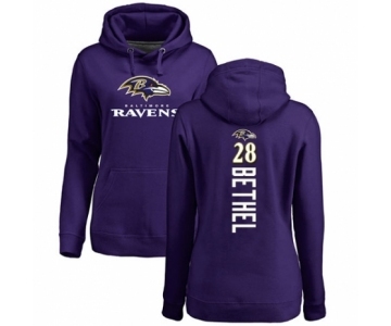 Football Women's Baltimore Ravens #28 Justin Bethel Purple Backer Pullover Hoodie