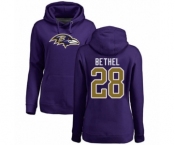 Football Women's Baltimore Ravens #28 Justin Bethel Purple Name & Number Logo Pullover Hoodie