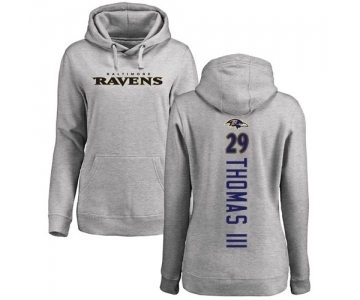 Football Women's Baltimore Ravens #29 Earl Thomas III Ash Backer Pullover Hoodie