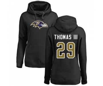 Football Women's Baltimore Ravens #29 Earl Thomas III Black Name & Number Logo Pullover Hoodie