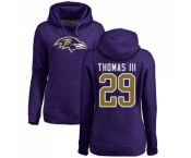 Football Women's Baltimore Ravens #29 Earl Thomas III Purple Name & Number Logo Pullover Hoodie