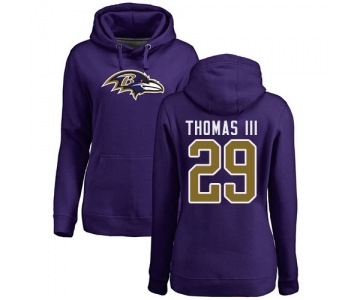 Football Women's Baltimore Ravens #29 Earl Thomas III Purple Name & Number Logo Pullover Hoodie