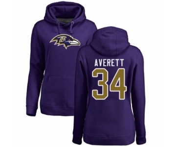 Football Women's Baltimore Ravens #34 Anthony Averett Purple Name & Number Logo Pullover Hoodie