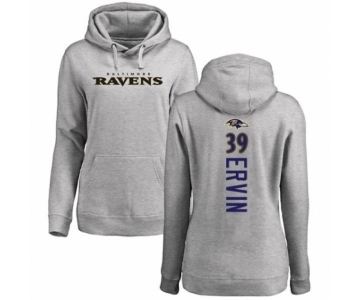 Football Women's Baltimore Ravens #39 Tyler Ervin Ash Backer Pullover Hoodie