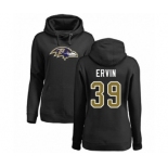 Football Women's Baltimore Ravens #39 Tyler Ervin Black Name & Number Logo Pullover Hoodie