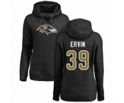 Football Women's Baltimore Ravens #39 Tyler Ervin Black Name & Number Logo Pullover Hoodie