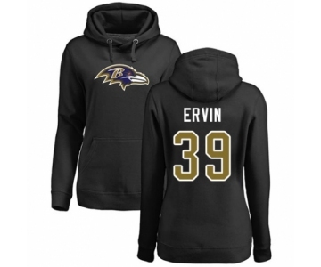 Football Women's Baltimore Ravens #39 Tyler Ervin Black Name & Number Logo Pullover Hoodie