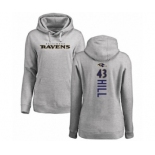 Football Women's Baltimore Ravens #43 Justice Hill Ash Backer Pullover Hoodie