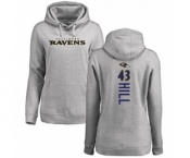 Football Women's Baltimore Ravens #43 Justice Hill Ash Backer Pullover Hoodie