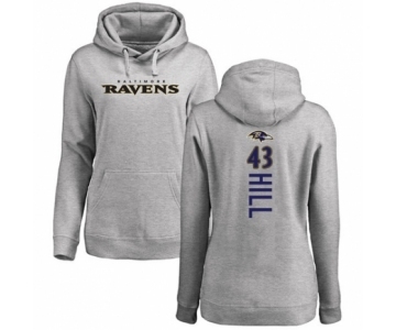 Football Women's Baltimore Ravens #43 Justice Hill Ash Backer Pullover Hoodie