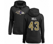 Football Women's Baltimore Ravens #43 Justice Hill Black Name & Number Logo Pullover Hoodie