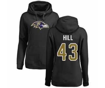 Football Women's Baltimore Ravens #43 Justice Hill Black Name & Number Logo Pullover Hoodie