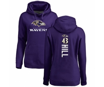 Football Women's Baltimore Ravens #43 Justice Hill Purple Backer Pullover Hoodie