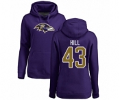 Football Women's Baltimore Ravens #43 Justice Hill Purple Name & Number Logo Pullover Hoodie