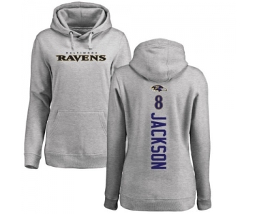 NFL Women's Nike Baltimore Ravens #8 Lamar Jackson Ash Backer Pullover Hoodie