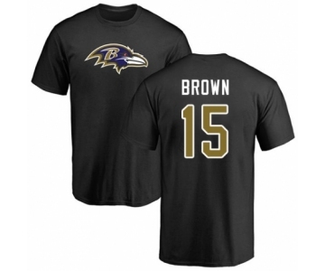 Football Baltimore Ravens #15 Marquise Brown Black Name & Number Logo T-Shirt