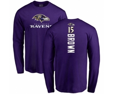 Football Baltimore Ravens #15 Marquise Brown Purple Backer Long Sleeve T-Shirt