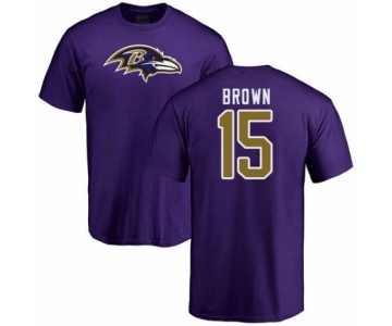 Football Baltimore Ravens #15 Marquise Brown Purple Name & Number Logo T-Shirt