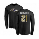 Football Baltimore Ravens #21 Mark Ingram II Black Name & Number Logo Long Sleeve T-Shirt