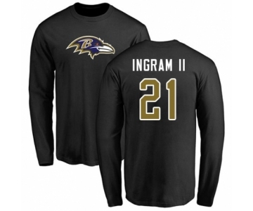 Football Baltimore Ravens #21 Mark Ingram II Black Name & Number Logo Long Sleeve T-Shirt