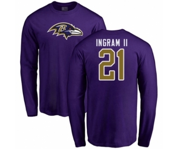 Football Baltimore Ravens #21 Mark Ingram II Purple Name & Number Logo Long Sleeve T-Shirt