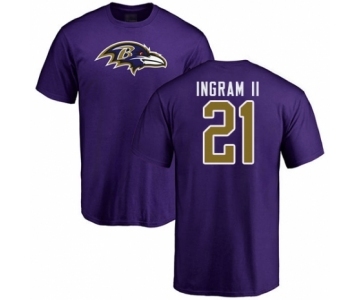 Football Baltimore Ravens #21 Mark Ingram II Purple Name & Number Logo T-Shirt