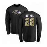 Football Baltimore Ravens #28 Justin Bethel Black Name & Number Logo Long Sleeve T-Shirt