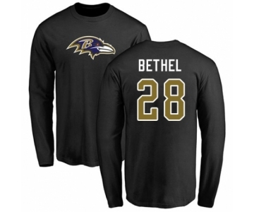 Football Baltimore Ravens #28 Justin Bethel Black Name & Number Logo Long Sleeve T-Shirt