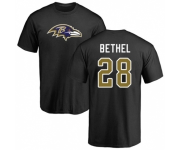 Football Baltimore Ravens #28 Justin Bethel Black Name & Number Logo T-Shirt