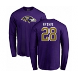 Football Baltimore Ravens #28 Justin Bethel Purple Name & Number Logo Long Sleeve T-Shirt