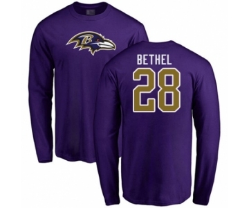 Football Baltimore Ravens #28 Justin Bethel Purple Name & Number Logo Long Sleeve T-Shirt