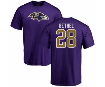 Football Baltimore Ravens #28 Justin Bethel Purple Name & Number Logo T-Shirt