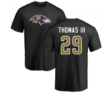 Football Baltimore Ravens #29 Earl Thomas III Black Name & Number Logo T-Shirt