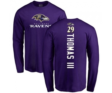 Football Baltimore Ravens #29 Earl Thomas III Purple Backer Long Sleeve T-Shirt