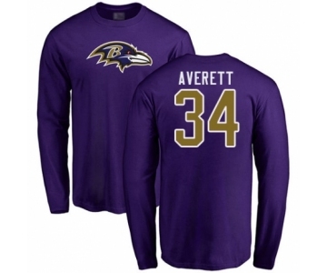 Football Baltimore Ravens #34 Anthony Averett Purple Name & Number Logo Long Sleeve T-Shirt