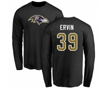 Football Baltimore Ravens #39 Tyler Ervin Black Name & Number Logo Long Sleeve T-Shirt