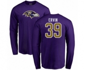 Football Baltimore Ravens #39 Tyler Ervin Purple Name & Number Logo Long Sleeve T-Shirt