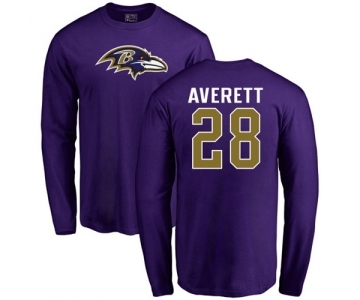 NFL Nike Baltimore Ravens #28 Anthony Averett Purple Name & Number Logo Long Sleeve T-Shirt