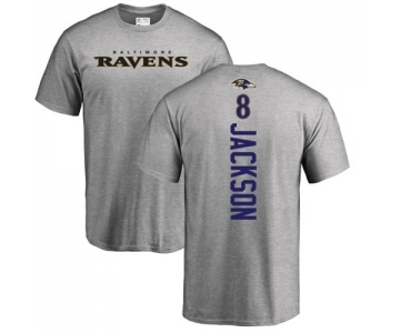 NFL Nike Baltimore Ravens #8 Lamar Jackson Ash Backer T-Shirt