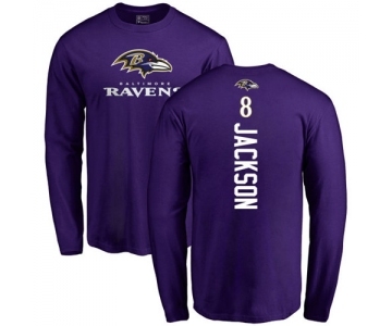 NFL Nike Baltimore Ravens #8 Lamar Jackson Purple Backer Long Sleeve T-Shirt