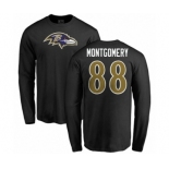 NFL Nike Baltimore Ravens #88 Ty Montgomery Black Name & Number Logo Long Sleeve T-Shirt