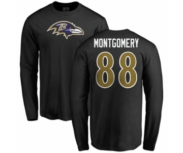 NFL Nike Baltimore Ravens #88 Ty Montgomery Black Name & Number Logo Long Sleeve T-Shirt