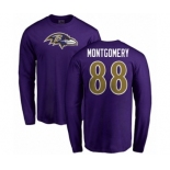 NFL Nike Baltimore Ravens #88 Ty Montgomery Purple Name & Number Logo Long Sleeve T-Shirt